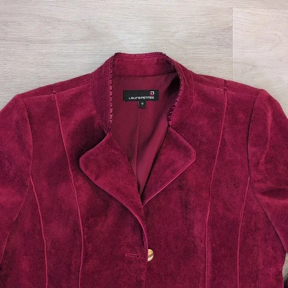 Laura Petites Burgundy Velvet Women's Blazer Size 12 - Picture 7 of 13